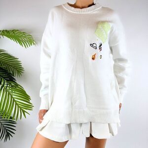 Y2K Style White Indie Casual Kidcore Oversized Streetwear Knit Sweater / Sz: M/L
